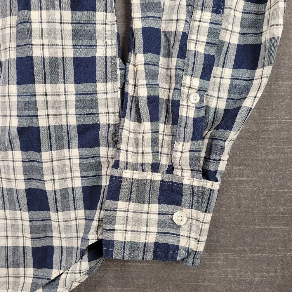 J Crew Vintage Blue‎ White Plaid Button Up Shirt Long Sleeve Mens Size Medium